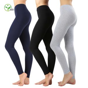 Pack of 3  pcs Women Basic Solid Color Cotton Full Length Leggings