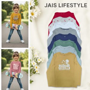 5pcs Girls & Boys Round Neck Cotton Full Sleeve T-shirt