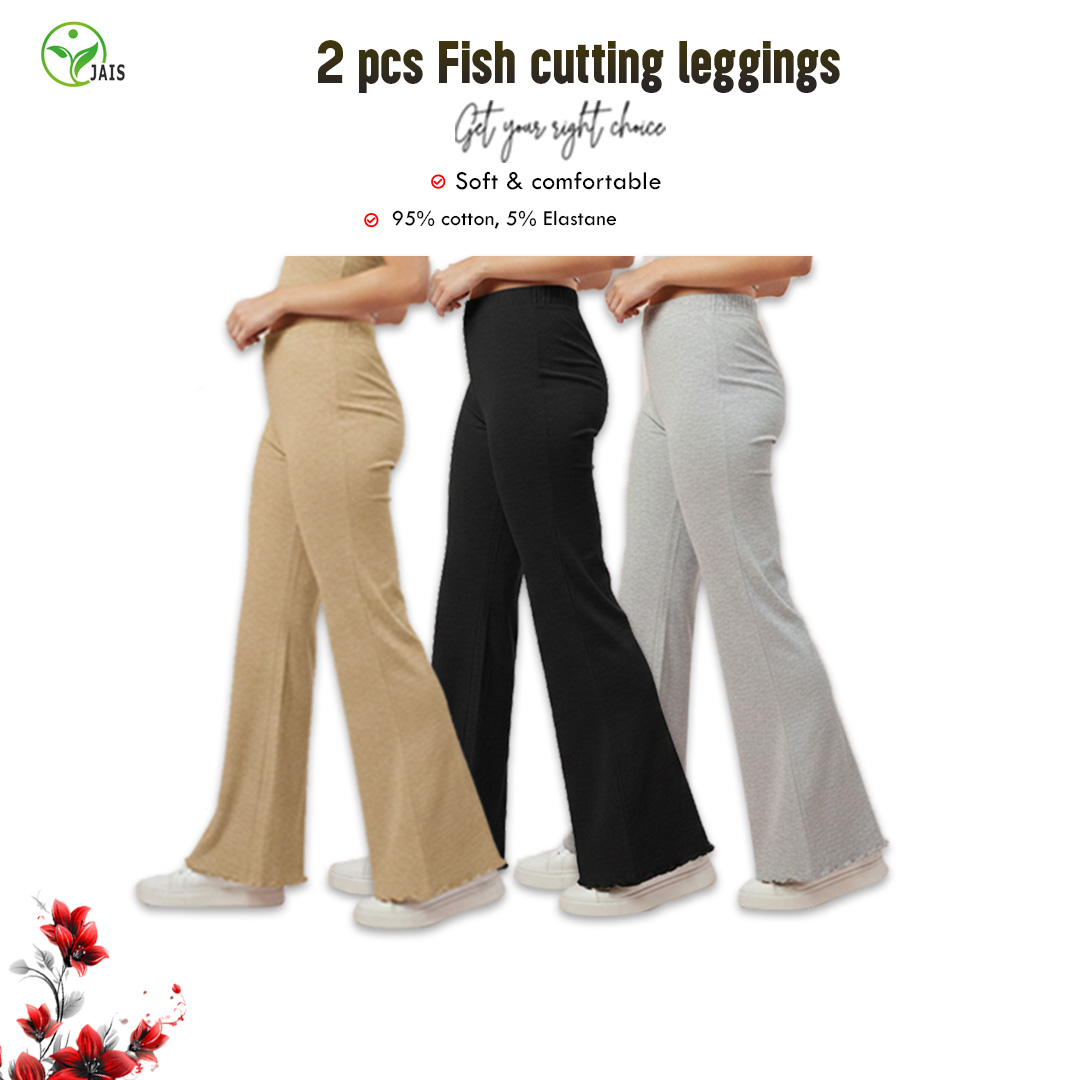 3 pcs Fish cutting leggings Solid Color ( Black ,BLACK, Grey ) Cotton Full Length Fish cutting leggings - Image 2