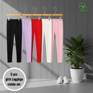 5 pcs Girls Premium Cotton  solid color Leggings combo set