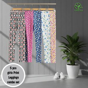 5 pcs Girls Premium Cotton  Printed  Leggings combo set